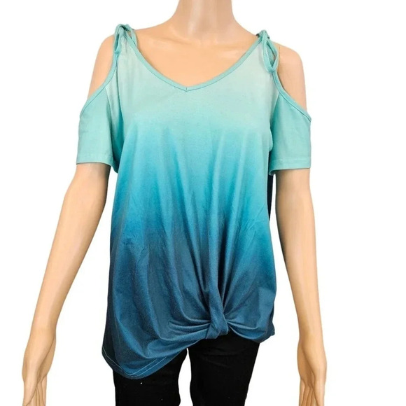 SHEIN Tops - SHEIN XL Blue Ombre Cold Shoulder Side Not Top (small stains)